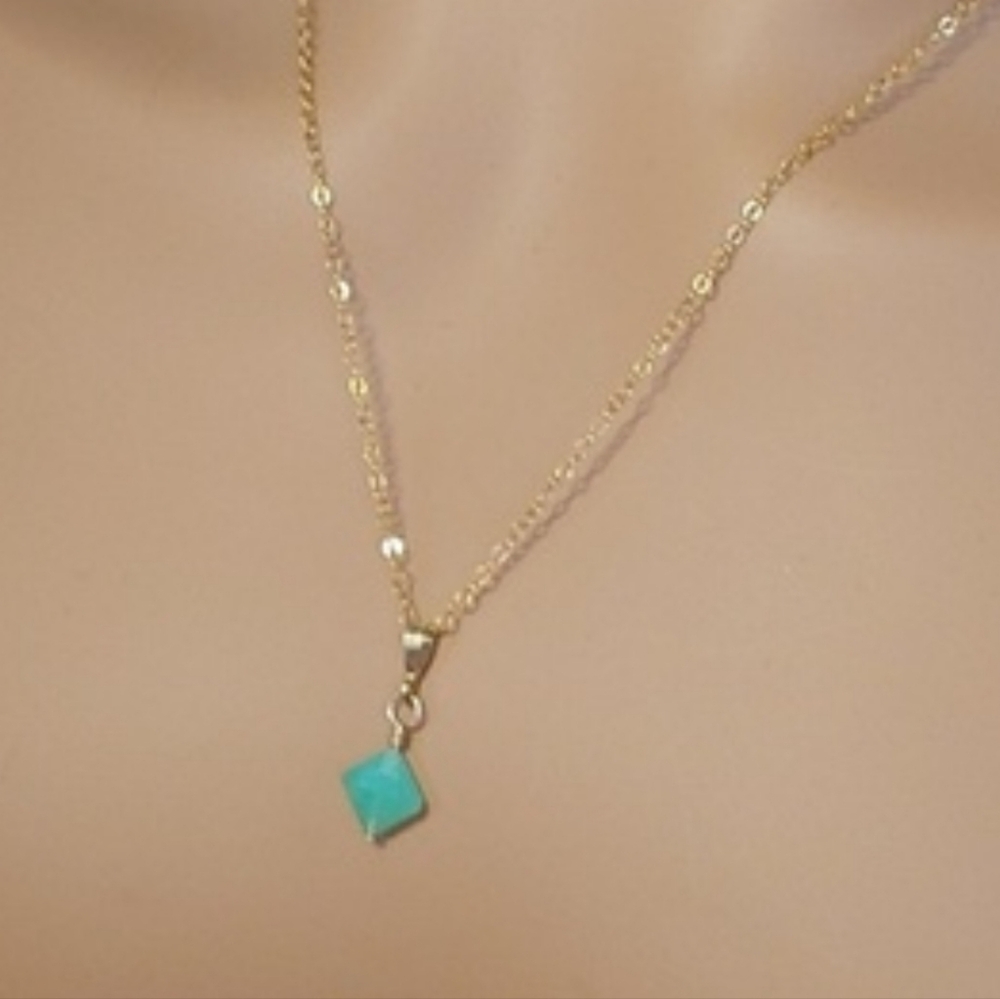 1/20 Gold Filled Minimalist Green Chalcedony Necklace Dainty Pendant 18”